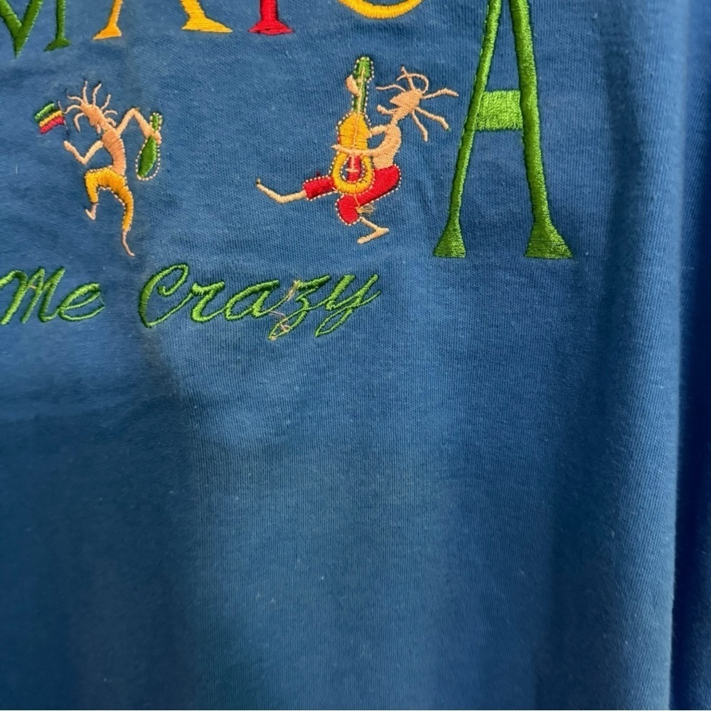 ReggaeTees Jamaica Me Crazy Embroidered Blue Tee Size XL - Picture 2 of 4